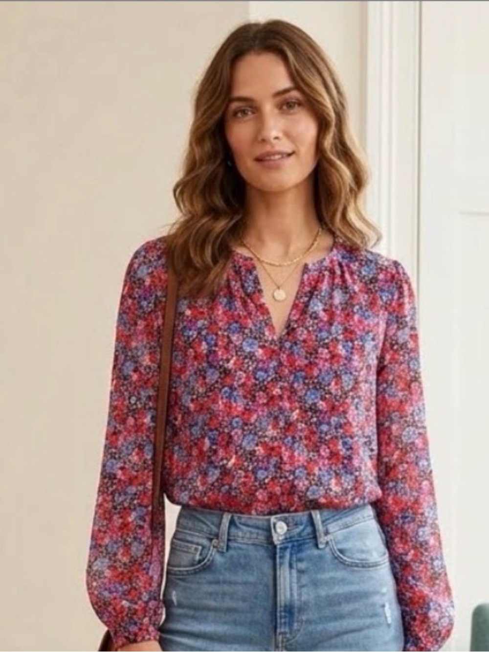 Rebecca Taylor Cosmic Fleur Floral Silk Blend Blouse 919 917 B346 Pink Blue 4